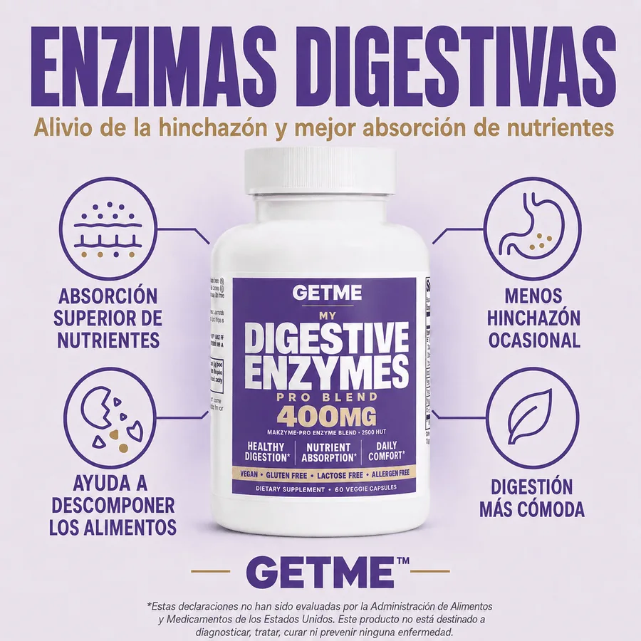 Getme Enzimas Digestivas Pro Blend: 400 mg Makzyme-Pro, 2500 HUT, 60 cápsulas vegetales