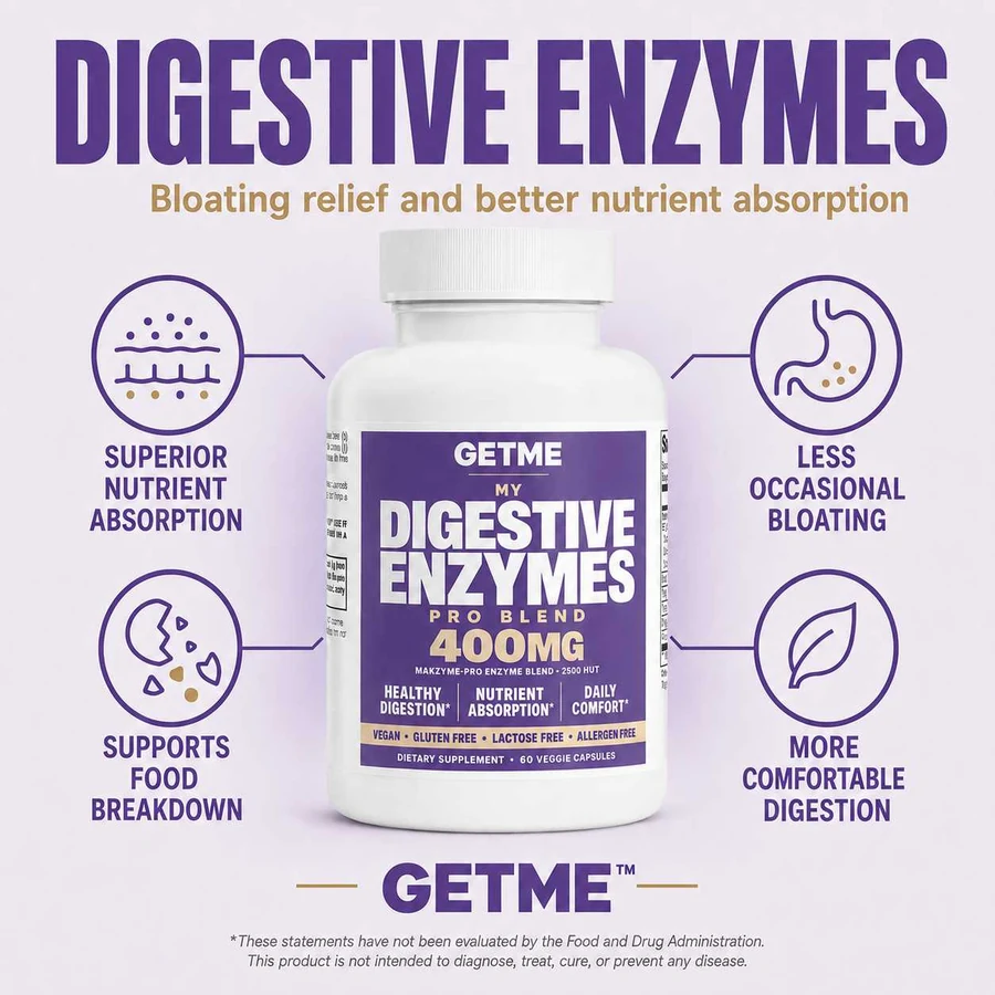 Getme Digestive Enzymes Pro Blend: 400 mg Makzyme-Pro, 2500 HUT, 60 veggie capsules
