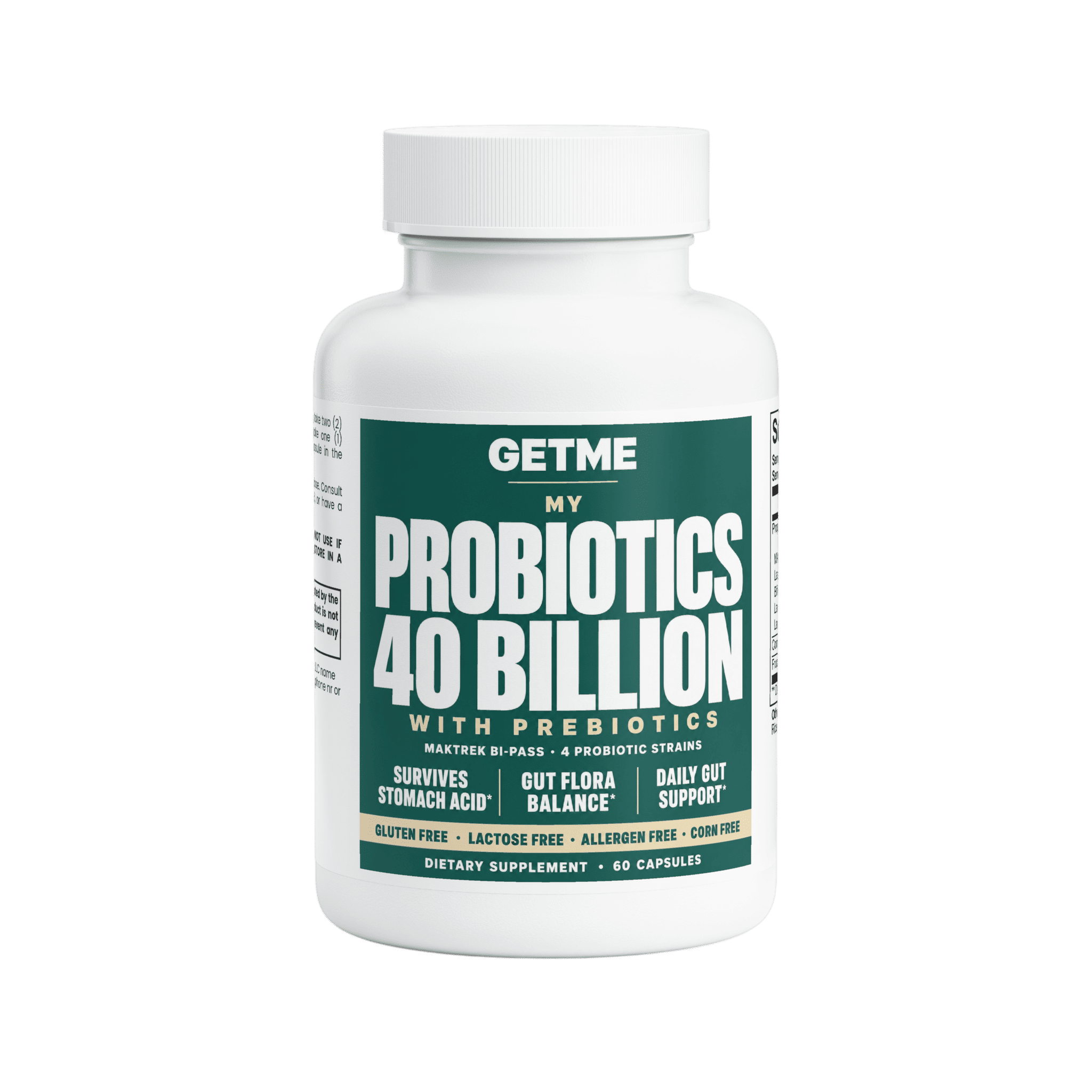 Getme Probióticos 40 Billones con Prebióticos, 60 cápsulas